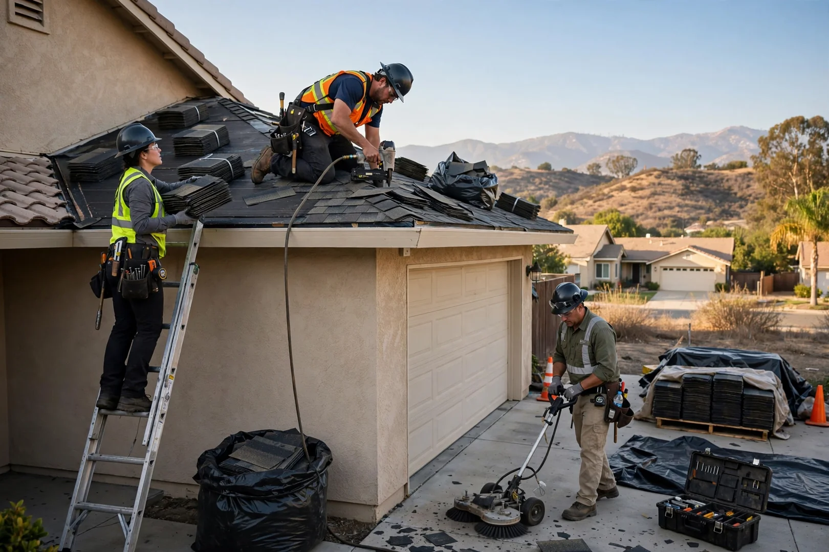 Flat commercial roof with TPO membrane and rooftop HVAC units in San Dimas