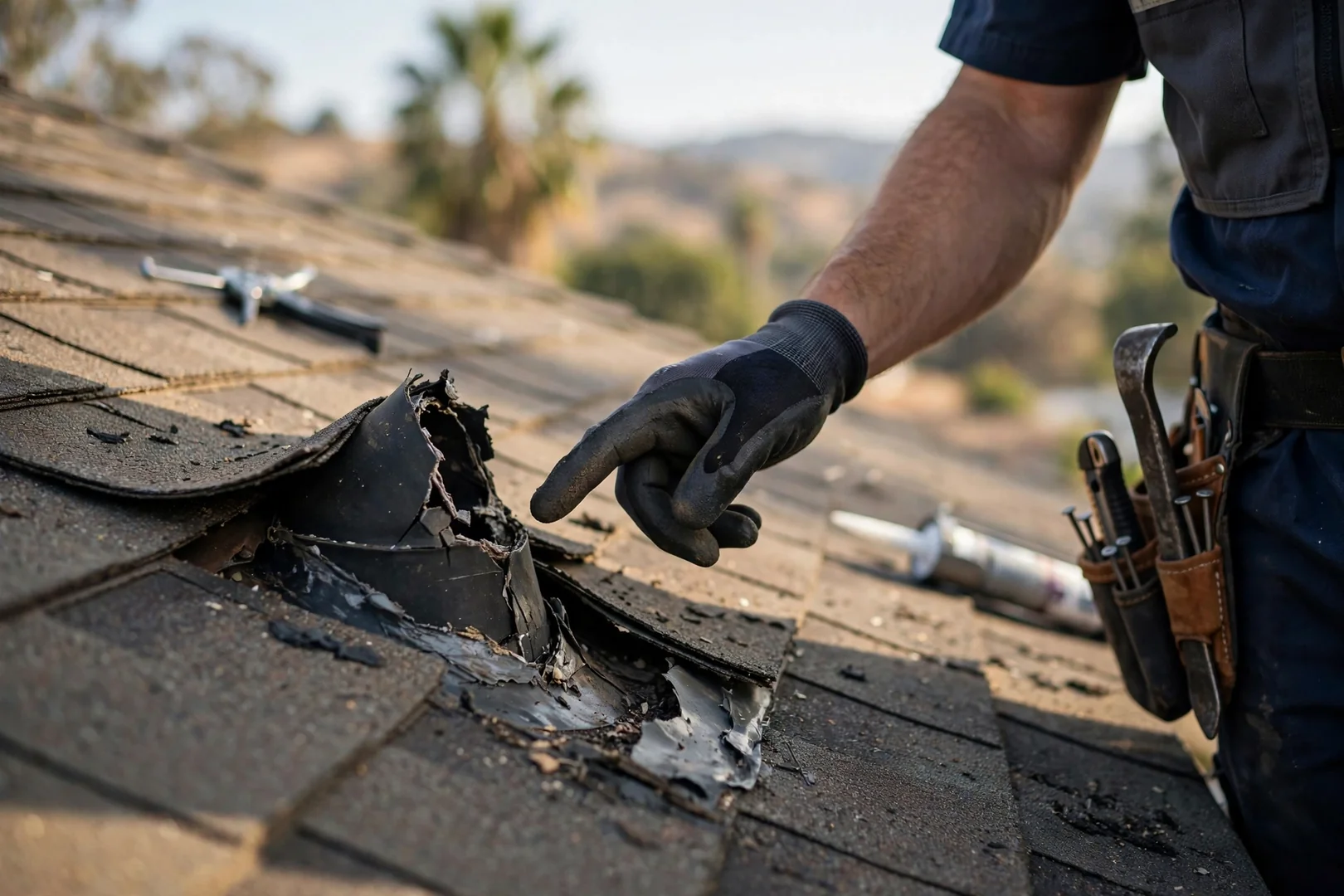 Ponding water and split seam on a flat commercial roof