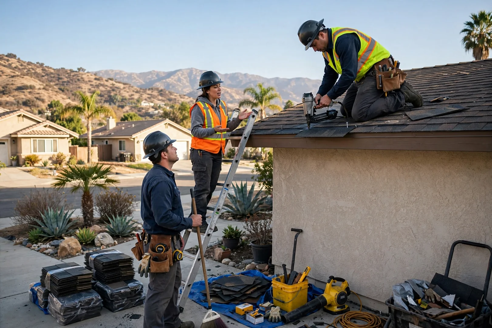 The San Dimas Roofing Company team completing a Roofing service visit in San Dimas, CA